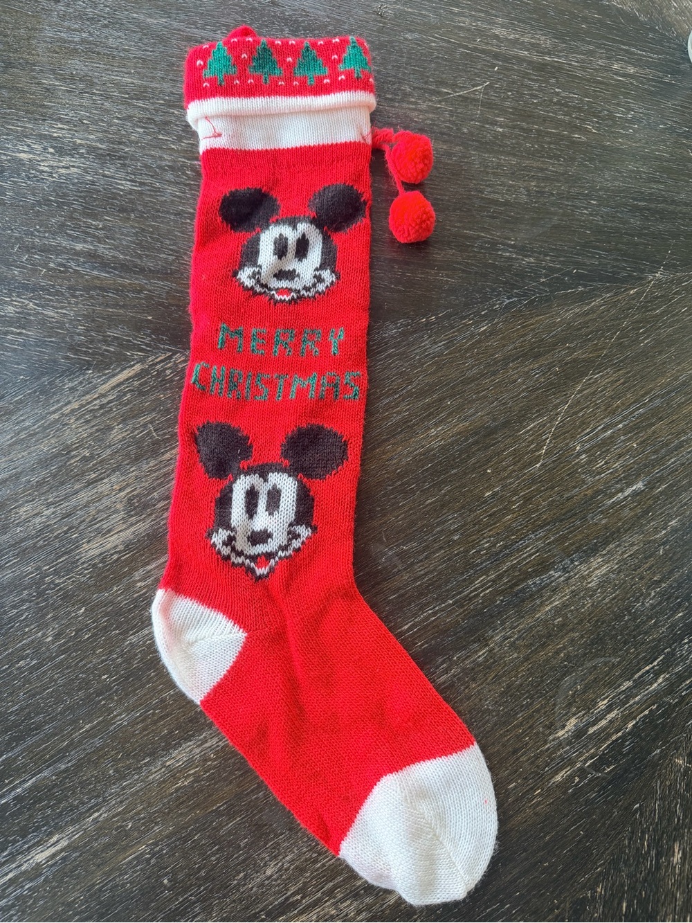 Vintage Knitted Mickey Mouse 'Merry Christmas' Holiday Stocking
